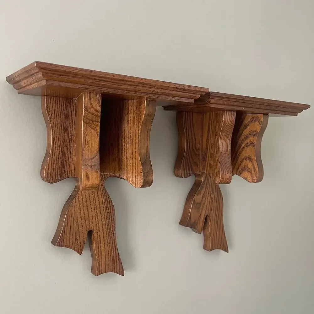 Vintage Solid Wood Coquette Bow Wall Shelf Set of 2